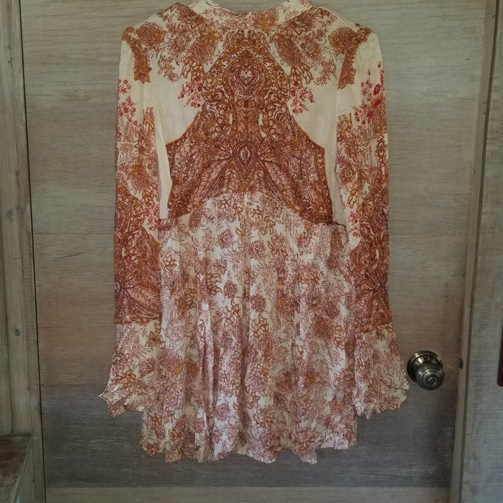 Free People Ivory Combo Blouse with Flare Sleeves. Size Small/Petite